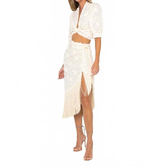 JBQ Dresses & Skirts - NWT Ivory Fringe Midi Skirt - Elegant Asymmetric Design